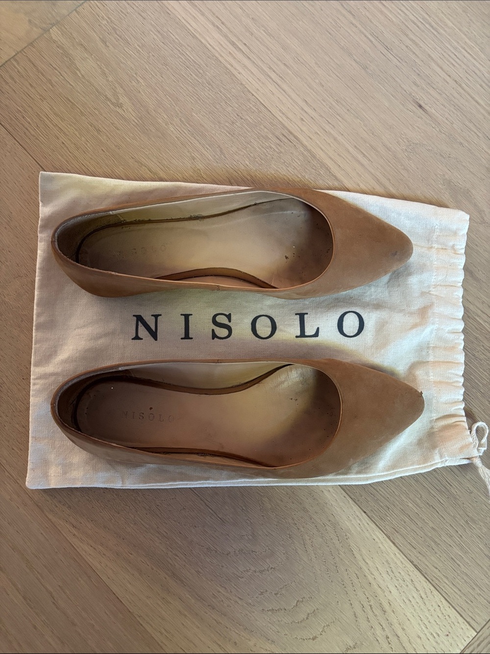 Nisolo Cognac Suede Pointed-Toe Flats